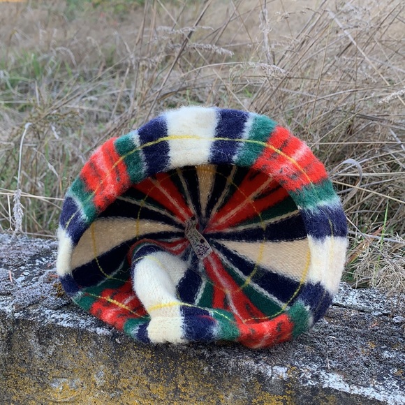 Antique 1960’s Dress Stewart Scotland Tartan Multicolor Wool Cap luxurious Hat - Picture 8 of 10